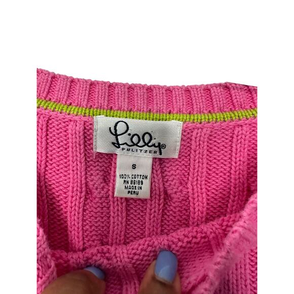 Vintage Lilly Pulitzer Pink Preppy Academia Crewneck Cable Knit Sweater Small - Picture 2 of 10